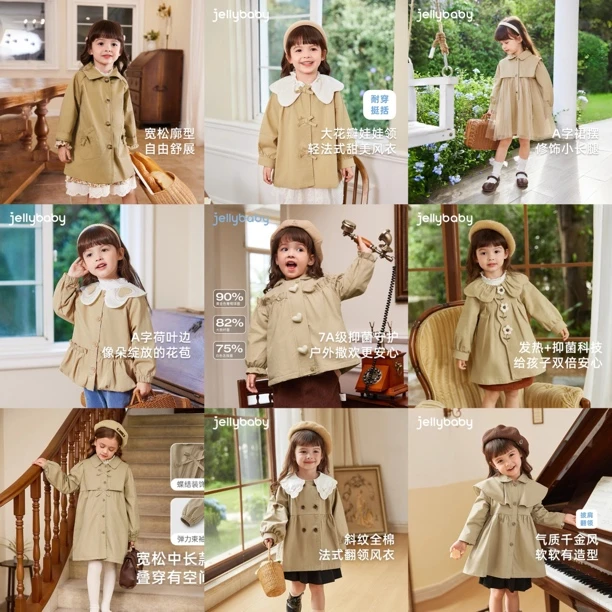 【现货-春季大上新】杰里贝比女童加绒外套哈伦风大衣 JJG45120-ZH