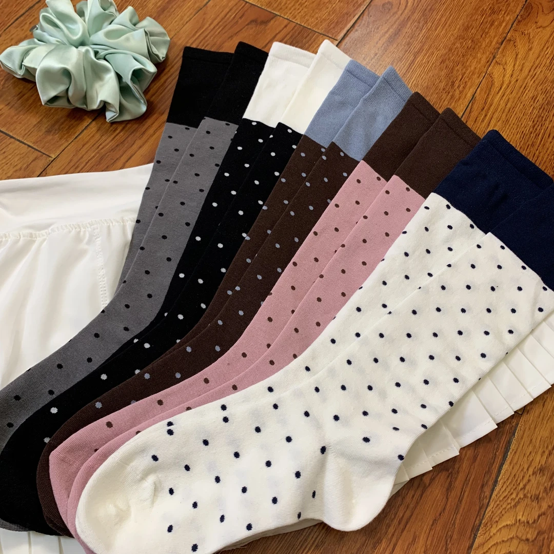 好看的波点中筒袜运动长袜健身跑步瑜伽小腿袜子女