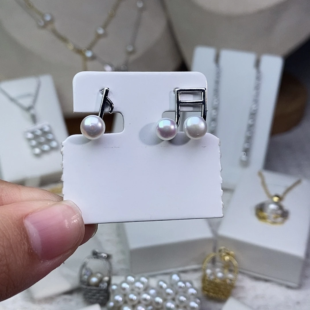 耳饰银S925镶嵌淡水珍珠