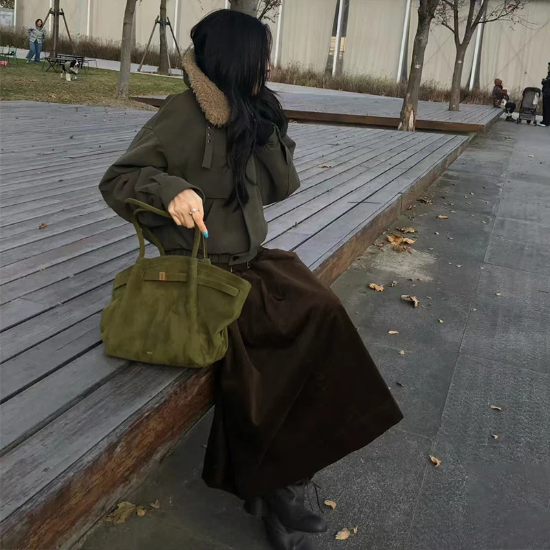 【加棉】-韩国东大门羊羔毛复古翻领宽松百搭显瘦棉服夹克外套