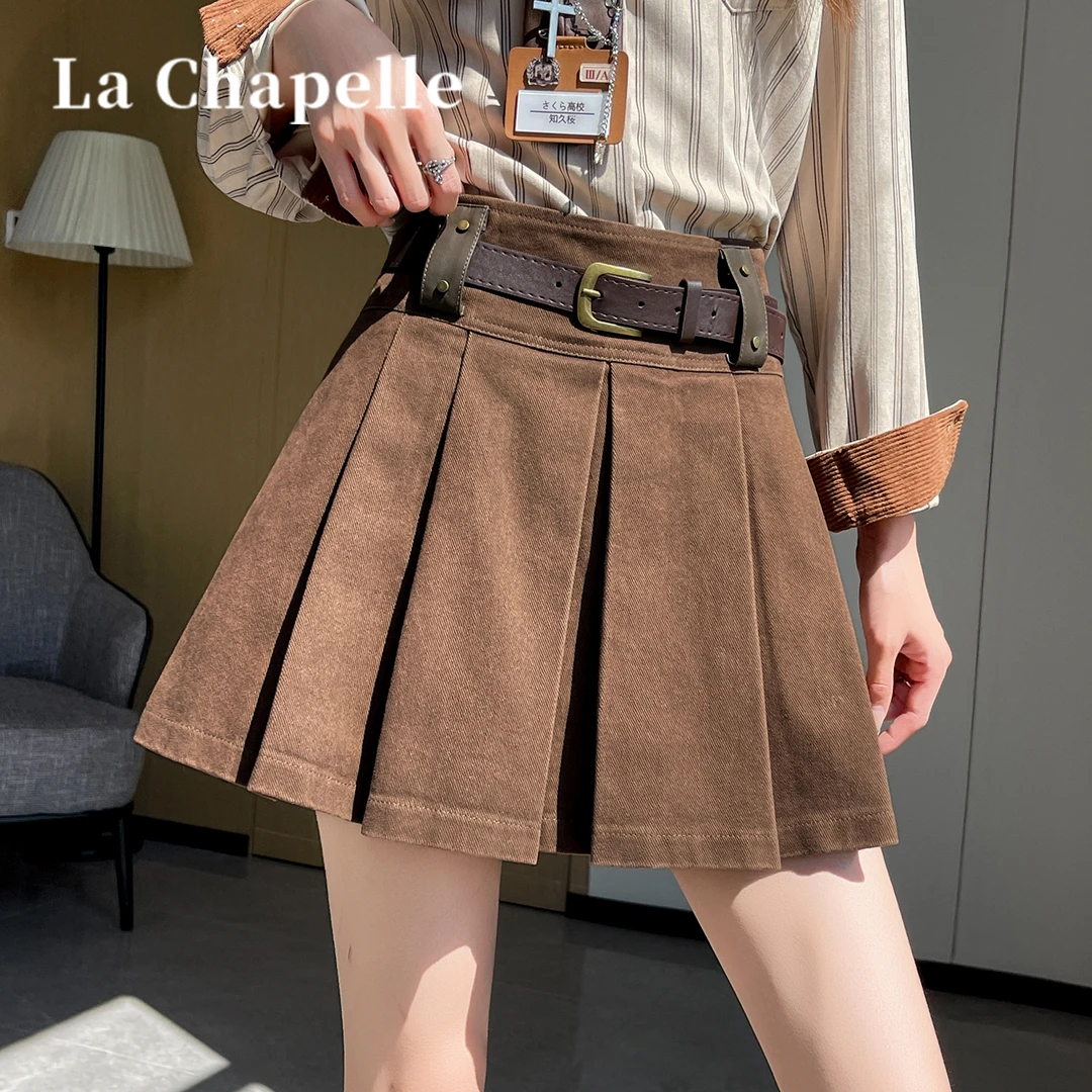 拉夏贝尔西装百褶裙女秋季高腰显瘦小个子a字半身裙辣妹休闲短裙