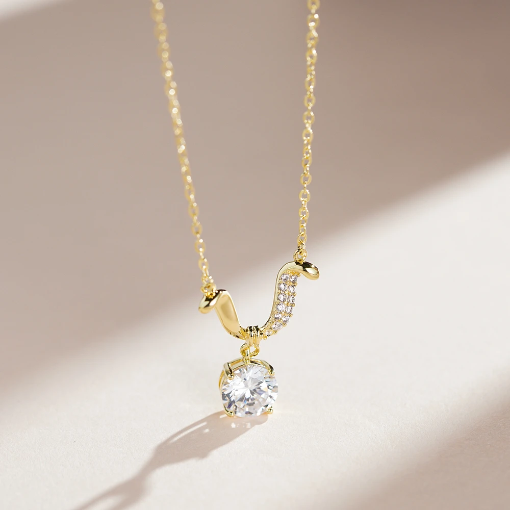 铜合金项链 EH1141白锆天使翼项链-T