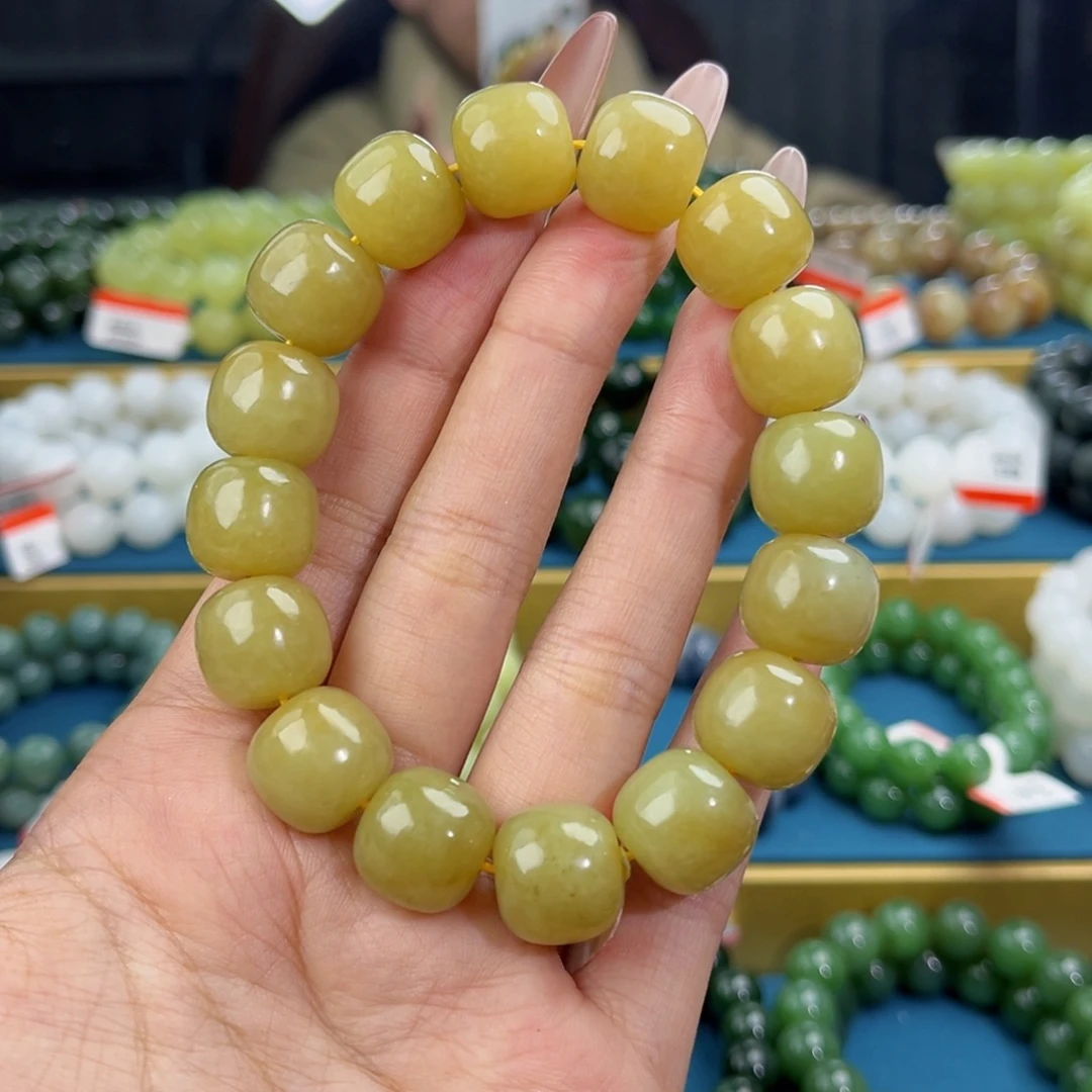 和田玉未镶嵌手链天然和田玉新疆且末黄金糖手串14