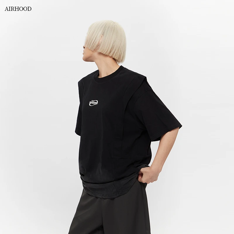 AIRHOOD 25夏季拼接撞色设计短袖T恤男女ins街头宽松情侣上衣5363