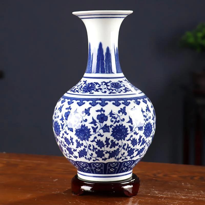 青花瓷花瓶摆件客厅插花彷古小装饰工艺礼品摆饰景德镇陶瓷器新中