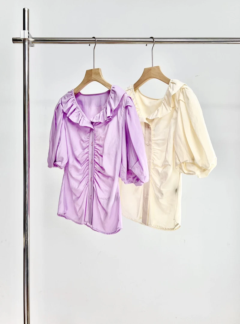 【诺糸.哲学】夏季新款 丝棉灯笼袖小衫 6477