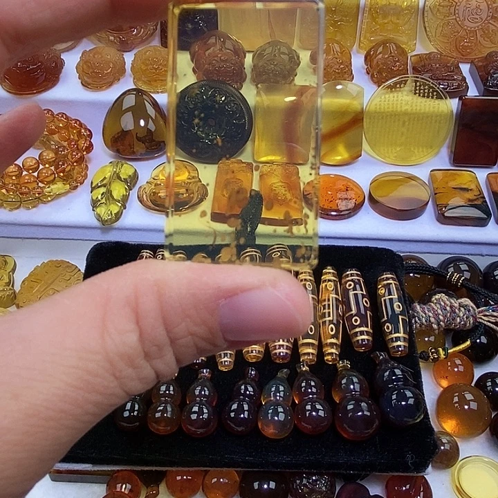 琥珀未镶嵌吊坠(不含链)天然缅甸琥珀金珀雨花无事牌