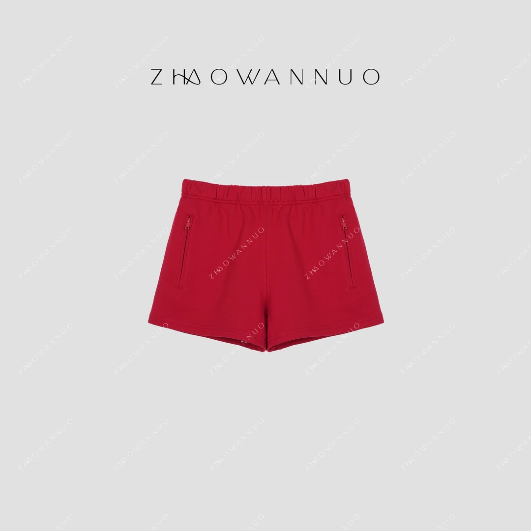 ZHAO WANNUO 丨 口袋拉链设计红色短裤NC0683