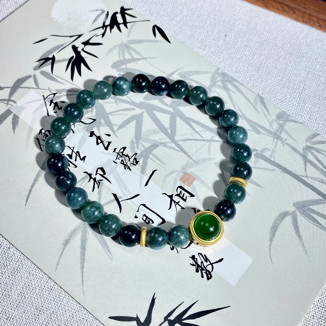 天然翡翠6.5mm大点位精致时尚手串-FY010