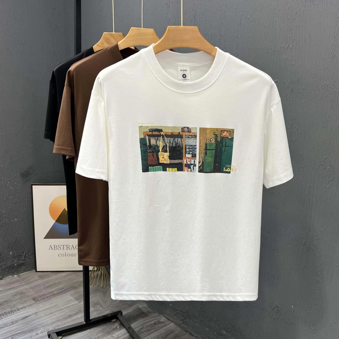 2025新款时尚男士短袖t恤夏季潮休闲圆领宽松半截袖青年百搭上衣