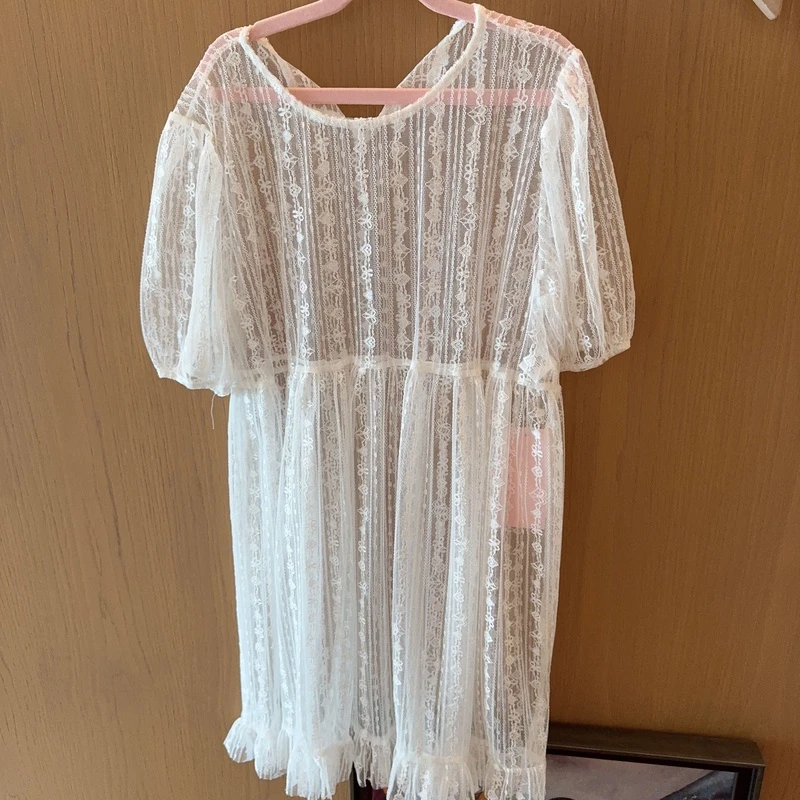 【张静芝】新品 镂空刺绣蕾丝网纱外搭连衣裙