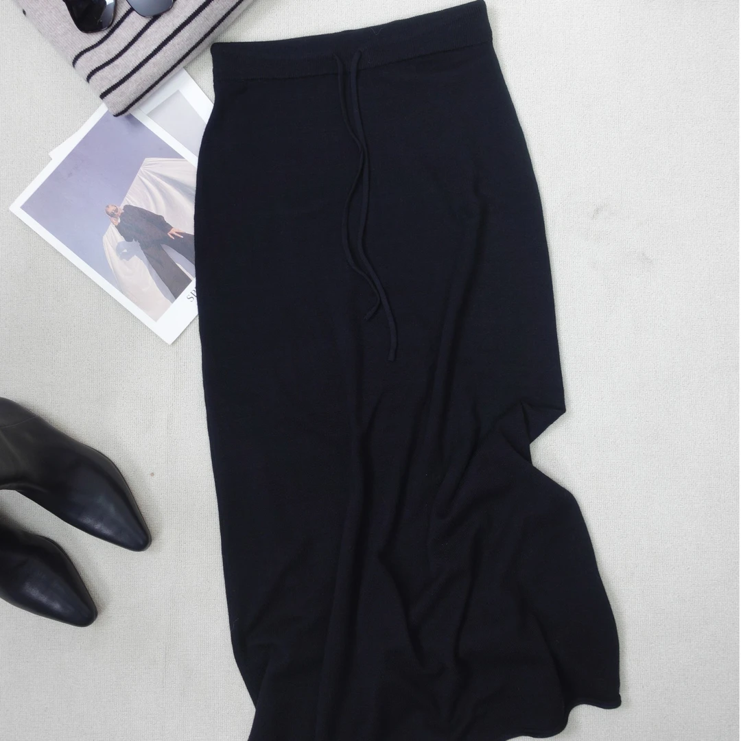针织长款半身裙弹力大百搭款时尚休闲打底黑色修身纯色半身裙5685