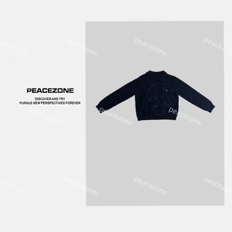 Peacezone 绵羊毛混纺 秋冬款翻领毛织开衫毛衣外套/9415