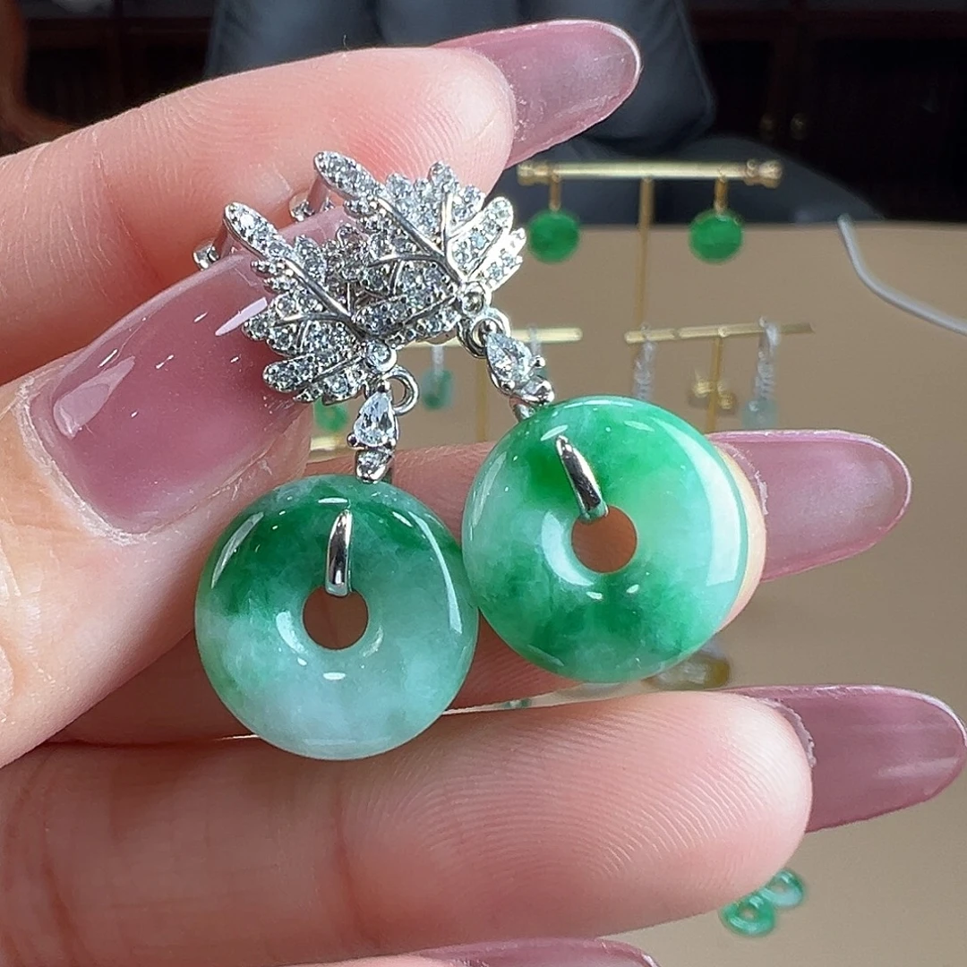 翡翠银S925镶嵌耳饰耳环