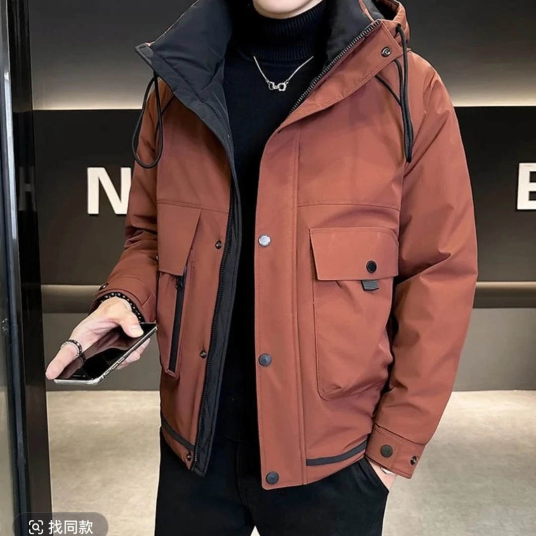 新款男士连帽夹克时尚百搭潮流宽松帅气厚款连帽外套休闲保暖时尚