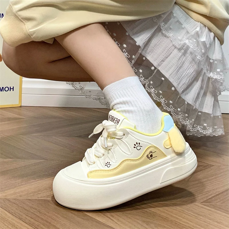 人本可爱小狗面包鞋女春季爆款软底百搭休闲小白鞋学生厚底板鞋子