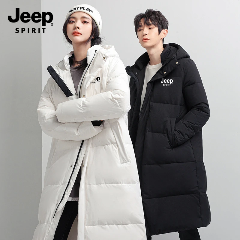 JEEP SPIRIT吉普冬季新款男女同款羽绒服长款过膝连帽加厚羽绒服