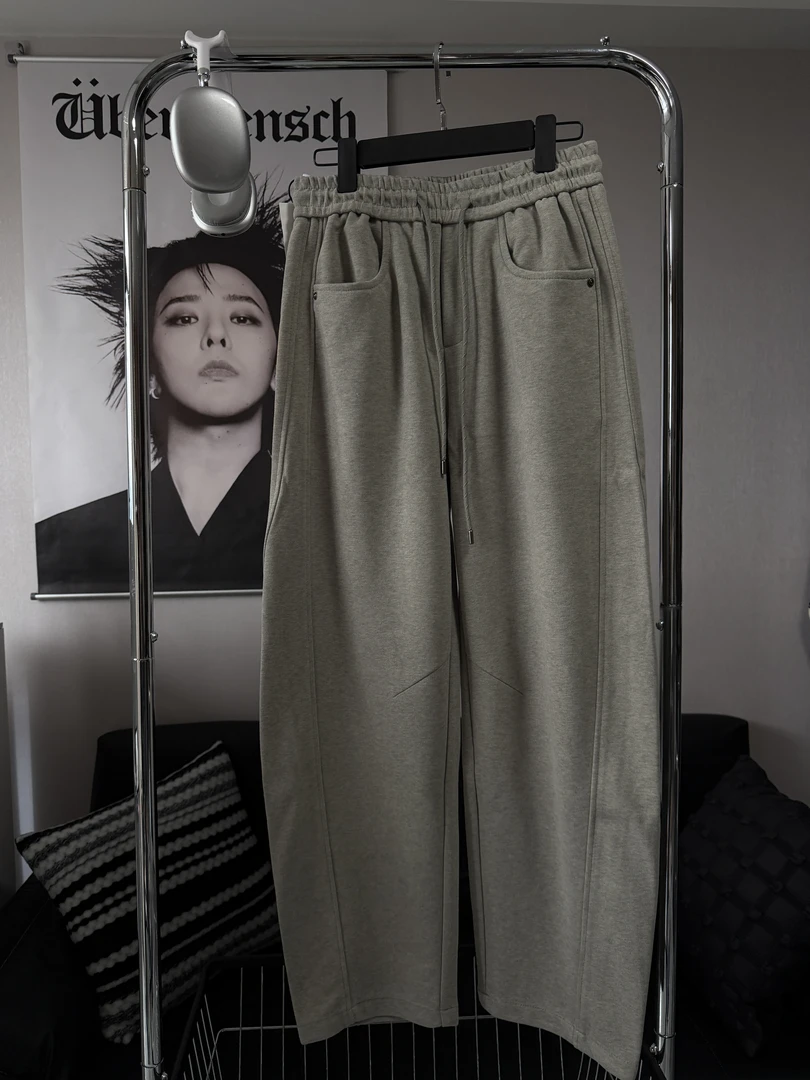 LTC320克针织弯刀休闲卫裤男春秋季宽松直筒运动风裤子