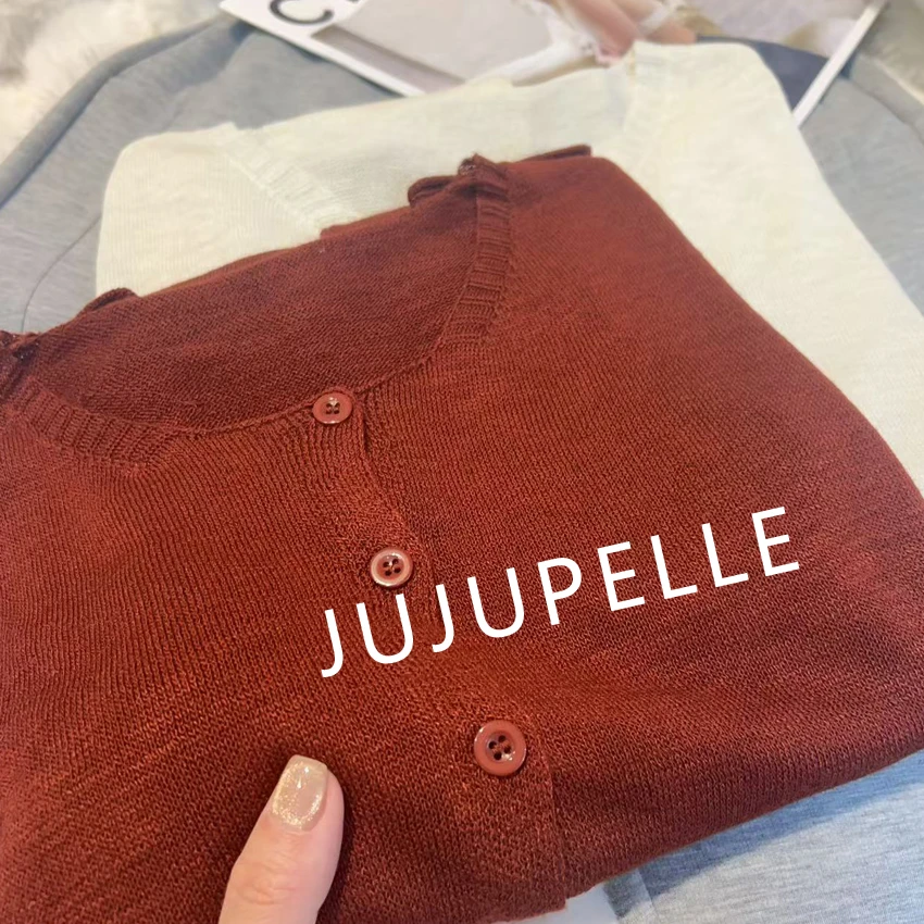 天丝亚麻~纯色基础款百搭圆领针织开衫2025夏季长袖女装上衣薄款