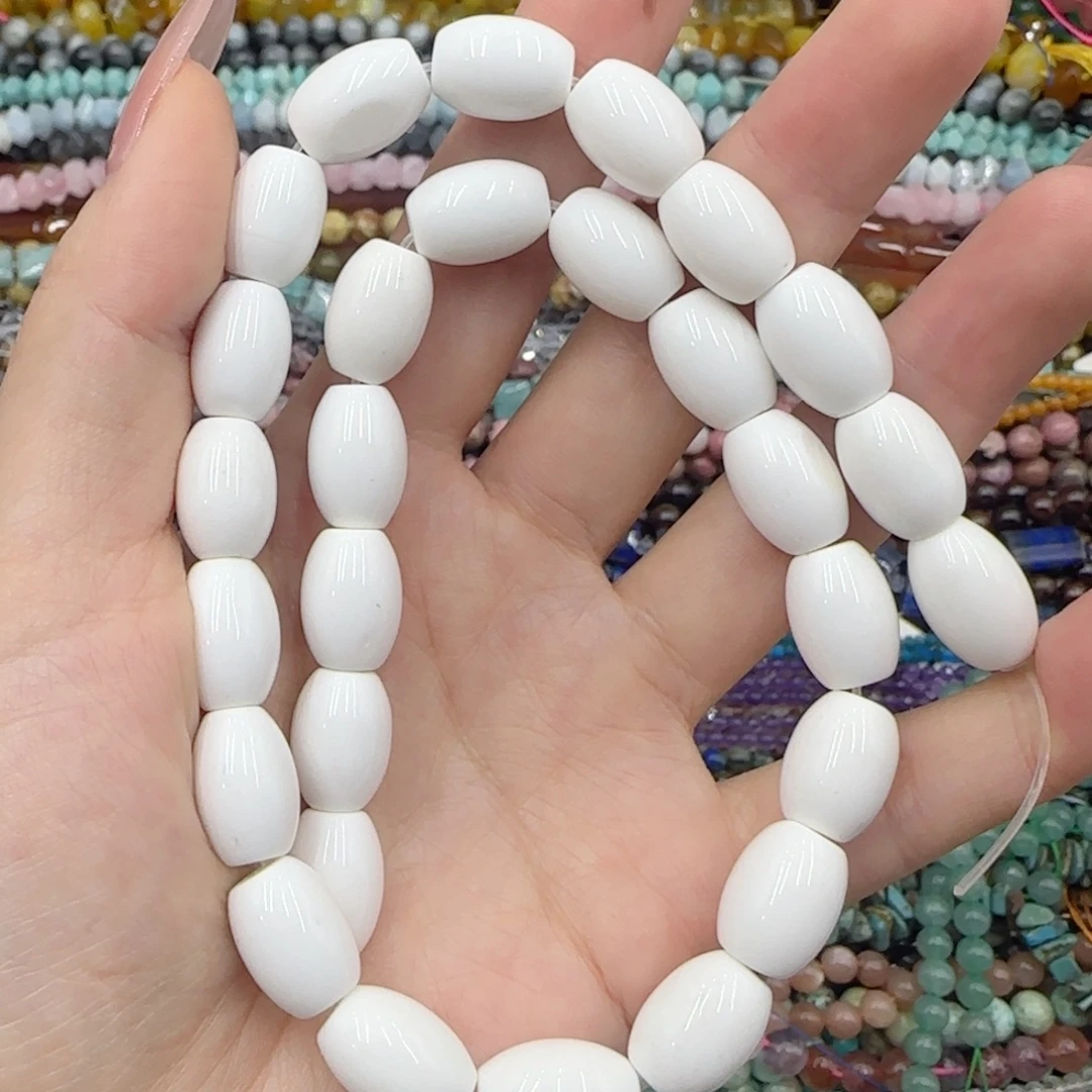 玛瑙/玉髓未镶嵌珠宝半成品瓷白玛瑙米珠一条10-14特价