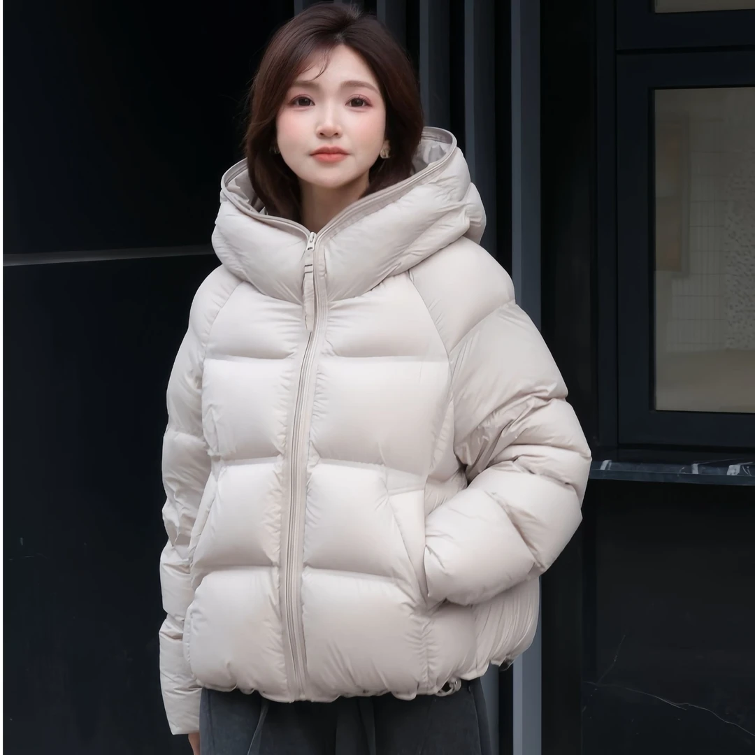 【可溯源】90白鸭绒女装冬季保暖时尚加厚短款蓬松感连帽面包羽绒服