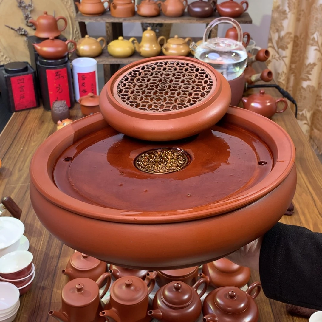 8折破价潮州10.5英寸茶盘+大金属壶承