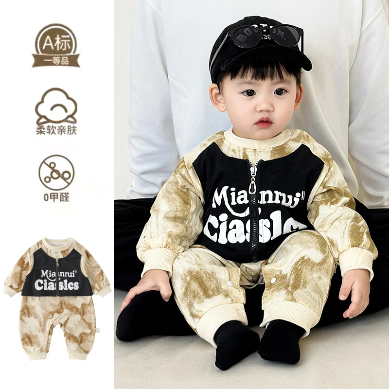 新起点服饰婴儿春装男宝宝衣服洋气连体衣新生儿春秋爬服外出哈衣