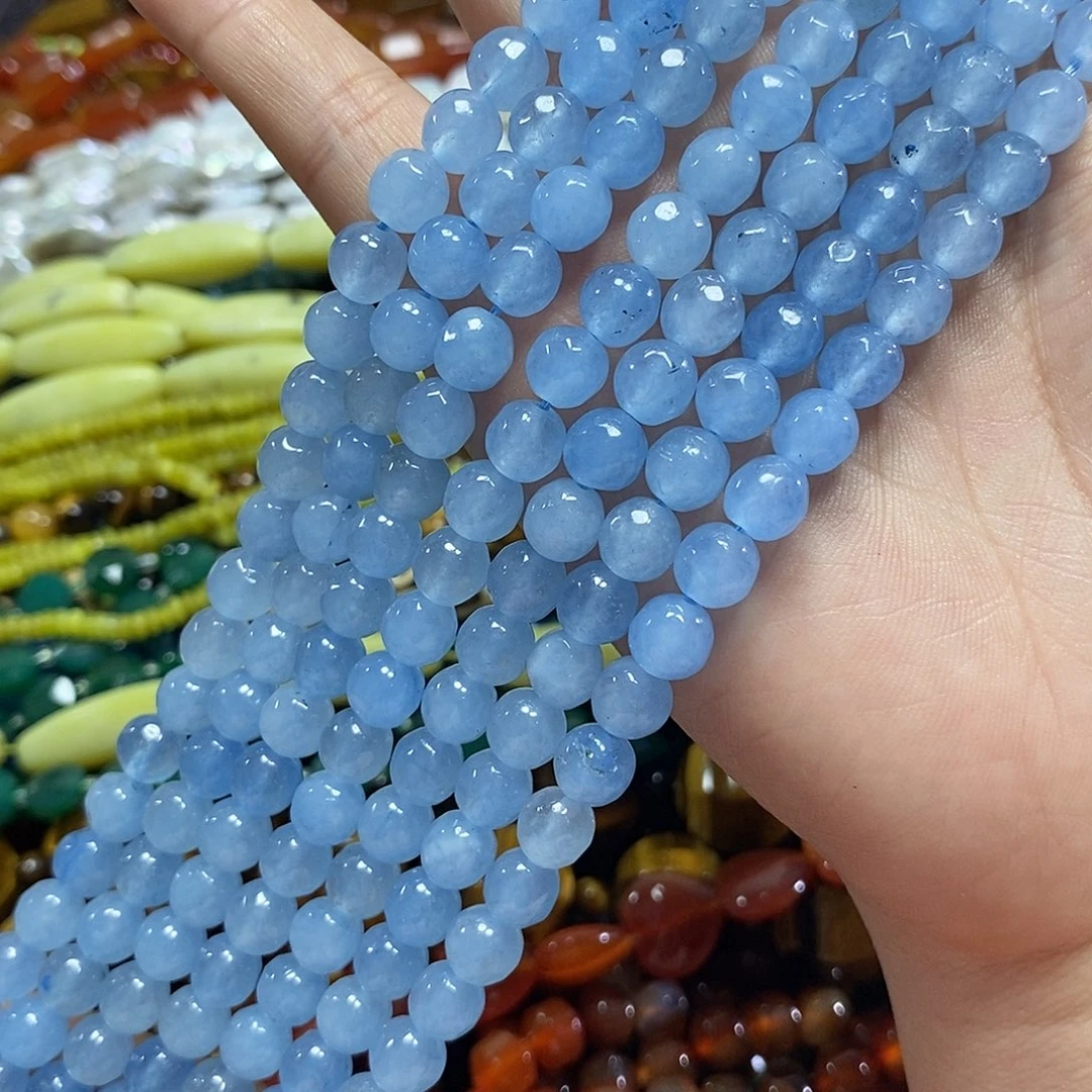 玛瑙/玉髓未镶嵌珠宝半成品海蓝宝玉髓切面一条卡8mm