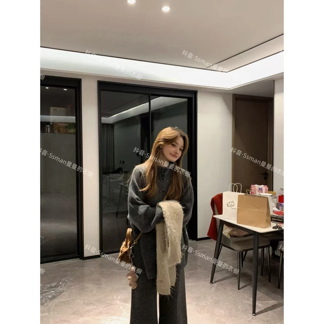 Ssman【立领+翻领 套装】冬季保暖时尚百搭休闲套装毛衣