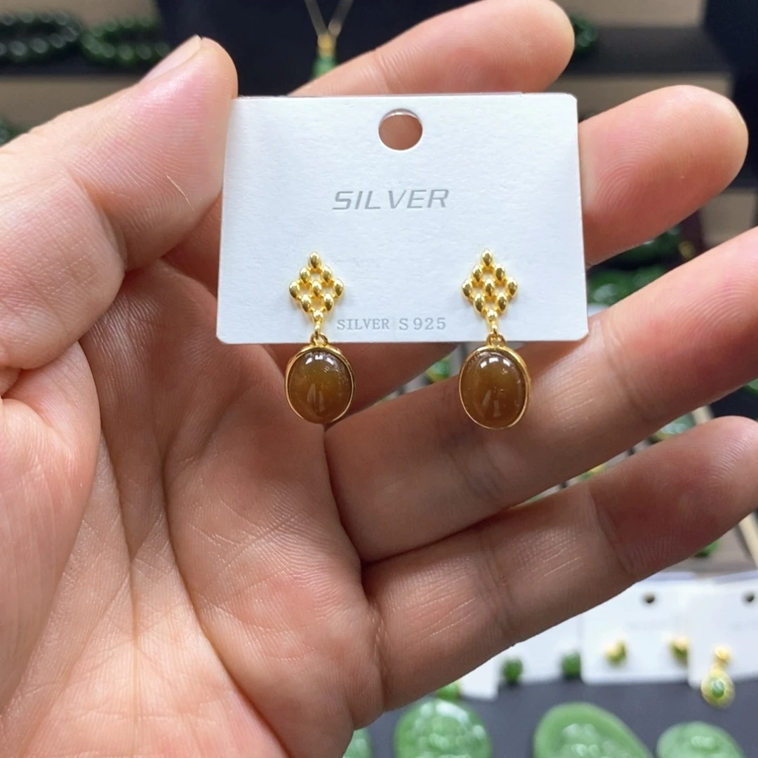 银S925镶嵌和田玉耳饰