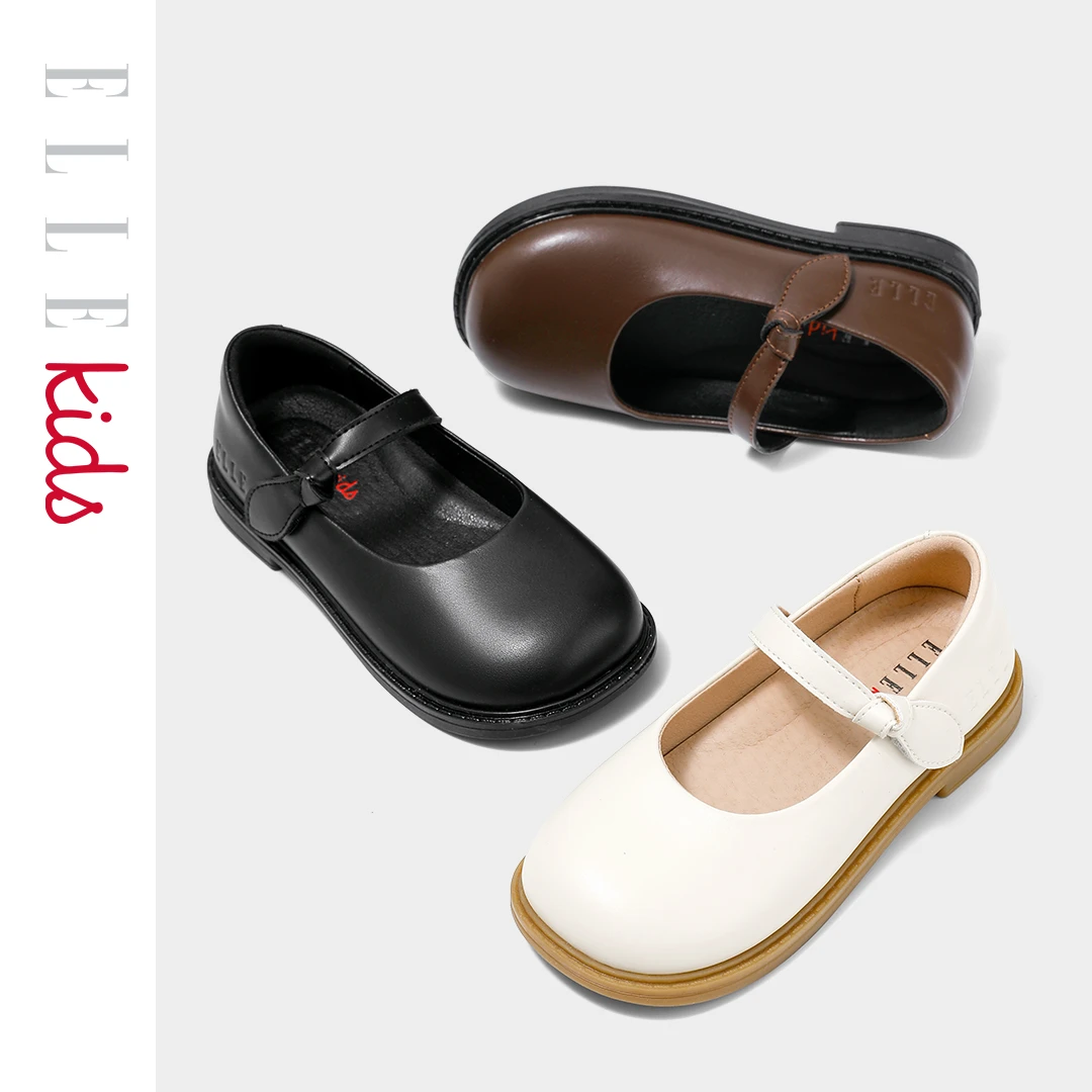 ELLEkids童鞋女童小皮鞋秋季新款黑色洋气小女孩公主儿童演出单鞋