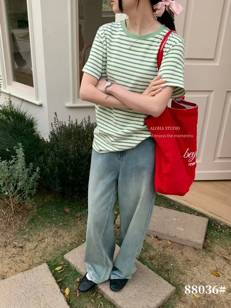 ALOHA家早春款条纹短袖T恤上衣88036