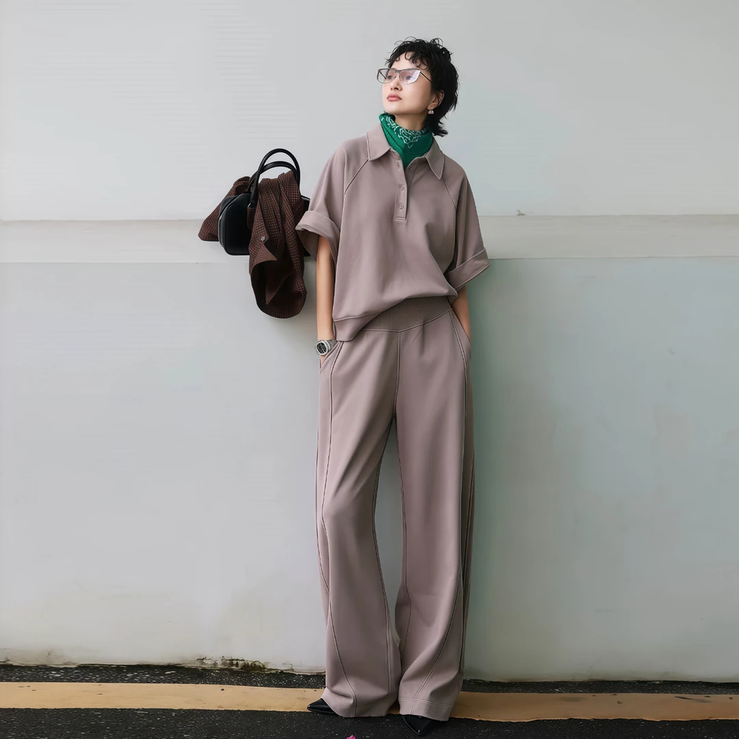 早秋绝美巨好看套装女新款休闲纯色POLO衫短袖上衣T恤短裤两件套