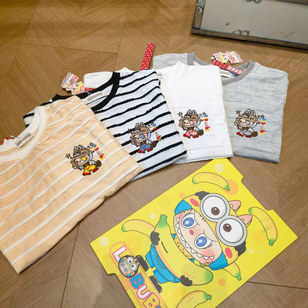 韩国订单 布布花边条纹刺绣短袖T恤 2292