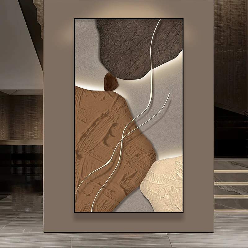 石来运转入户玄关装饰画黑白抽象喷绘走廊理画现代高档过道挂画