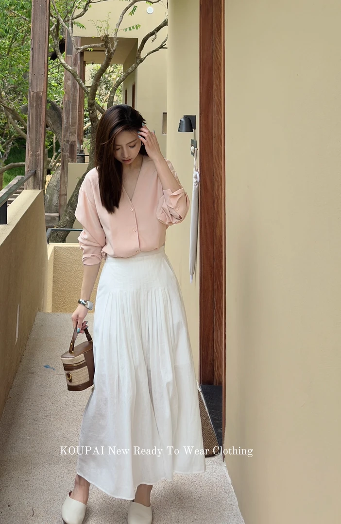 【黄心儿】经典真丝V领电力纹衬衣-KDN3622