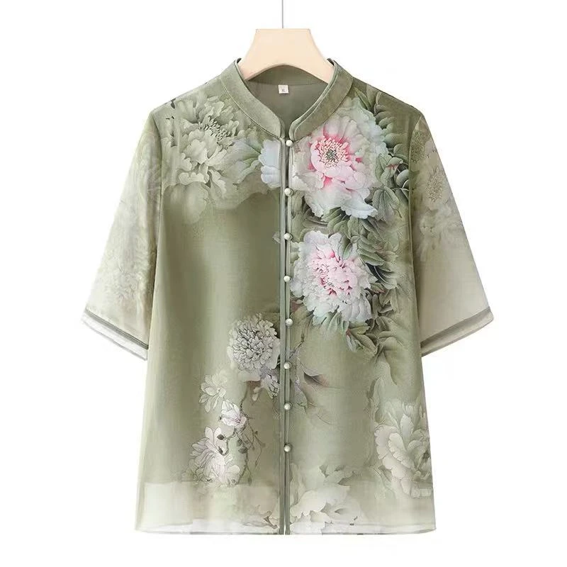 023中老年女装中老年人七分袖小衫中国风lulu风休闲风