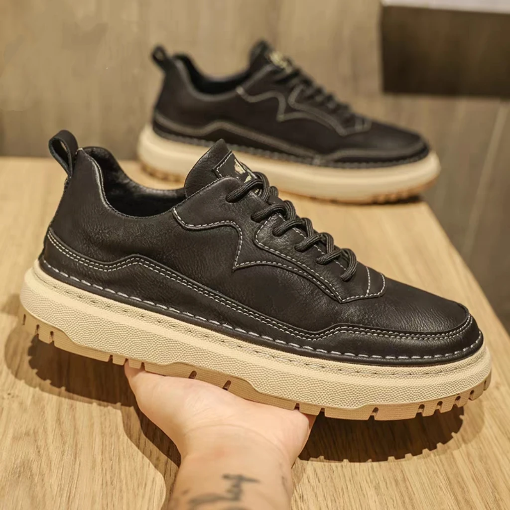 男新款高帮英伦风复古休闲板鞋潮流防滑男士厚底皮面靴子2881