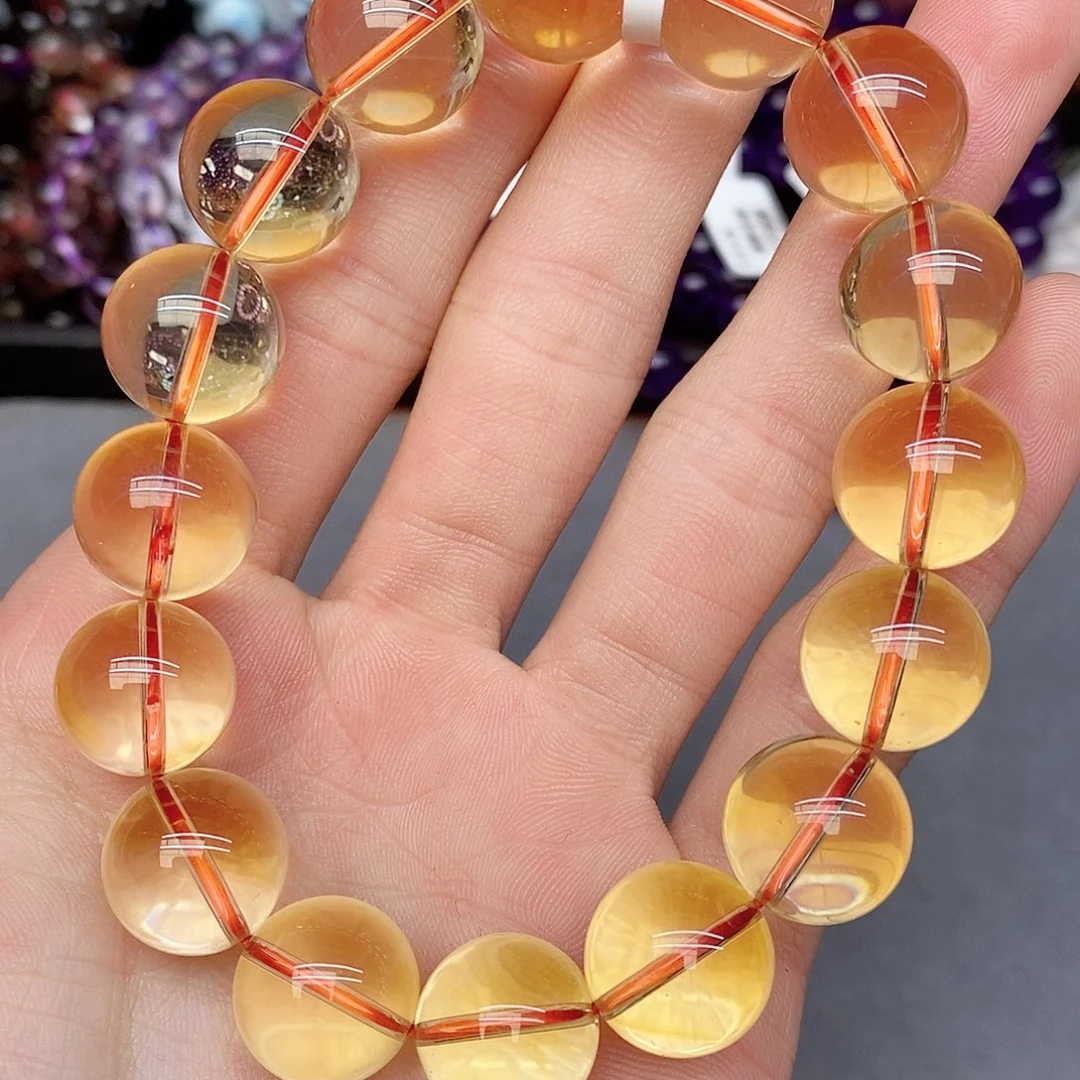 水晶手链未镶嵌北*6黄水晶14mm