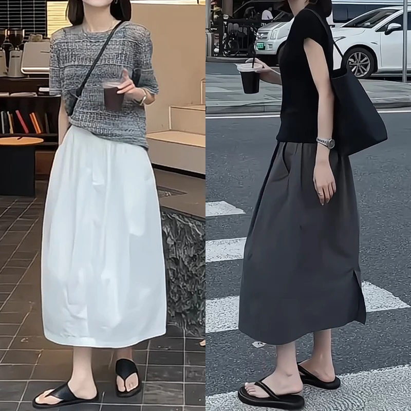 日系白色a字半身裙子女2025新款夏季高腰宽松设计感气质显瘦伞裙