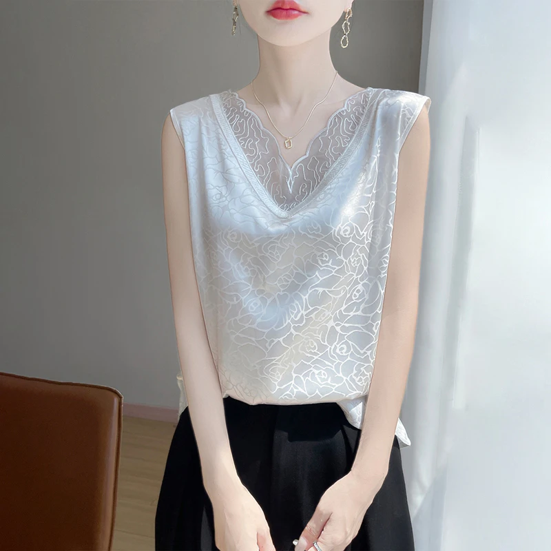 夏季气质显瘦内搭外穿洋气通勤蕾丝拼接宽肩带设计无袖背心女吊带