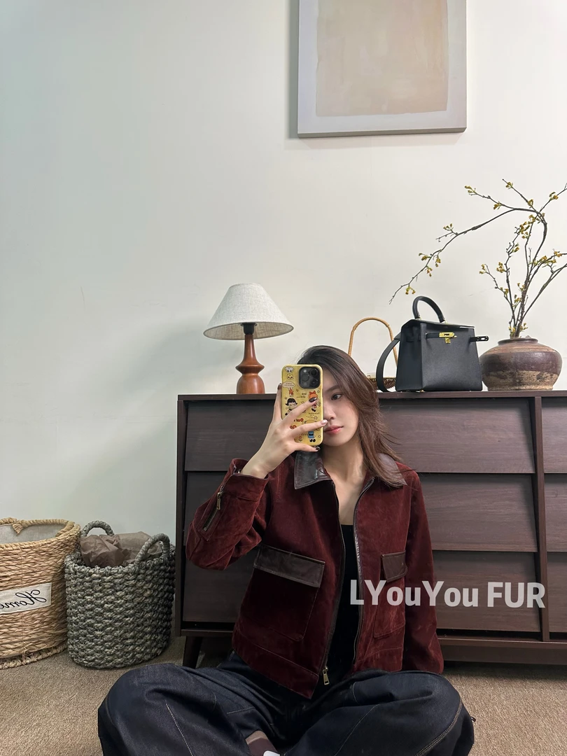 『李由由』LYouYou FUR 丹宁风 油蜡绵羊皮植绒牛仔皮衣外套-6111