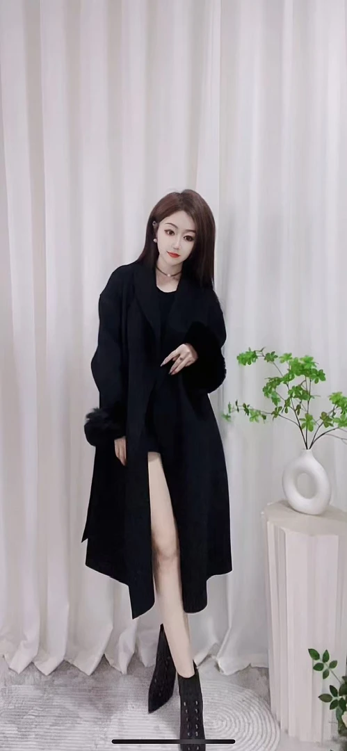 【杨子】升级版加绒秋冬宽松版百搭中长款大衣韩版气质双面羊毛大衣