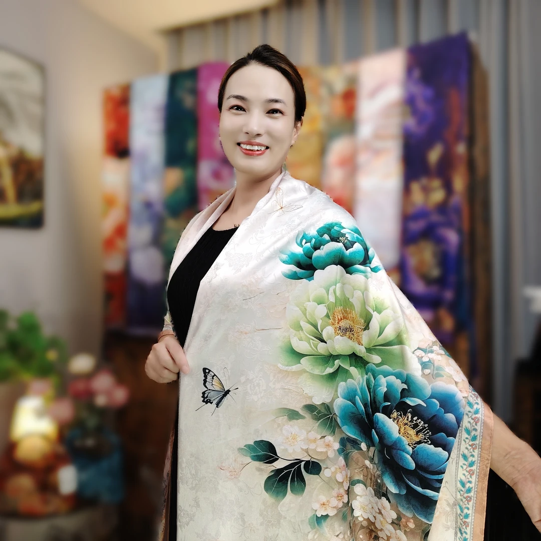 【牡丹花开】香云新款百搭丝巾百搭浅色高档披肩180*70