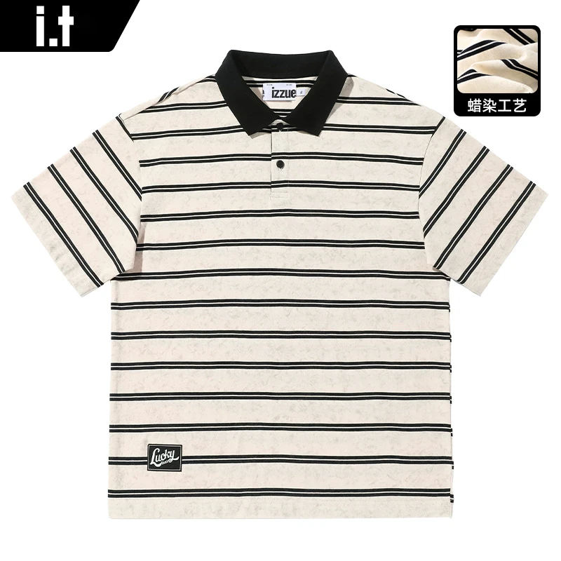 i.t izzue官方原创新款蜡染条纹男士polo衫夏季翻领轻奢短袖t恤