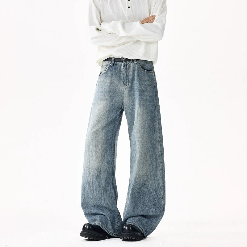 DeweLvum美式竹节纹弯刀牛仔裤男潮牌高街宽松直筒百搭休闲阔腿裤