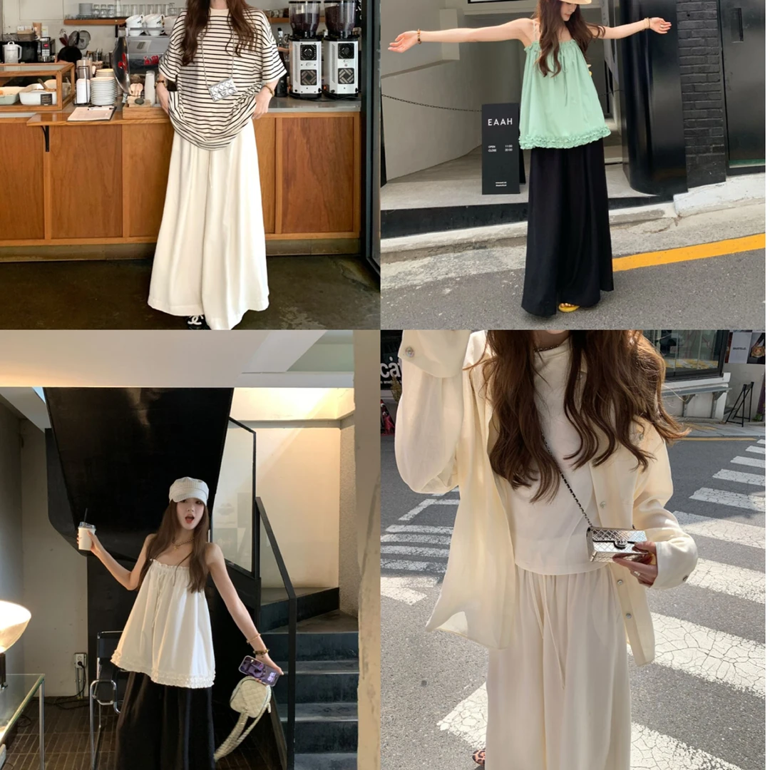 aaaaxbbb 随性叙事诗 两色时髦长裤裙宽松慵懒风百搭阔腿休闲裤女