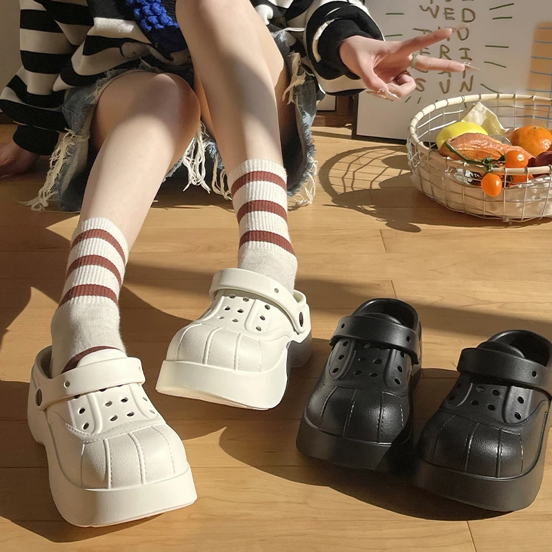 洞洞鞋女厚底外穿夏季新款透气百搭防滑包头拖鞋护士白色沙滩凉鞋