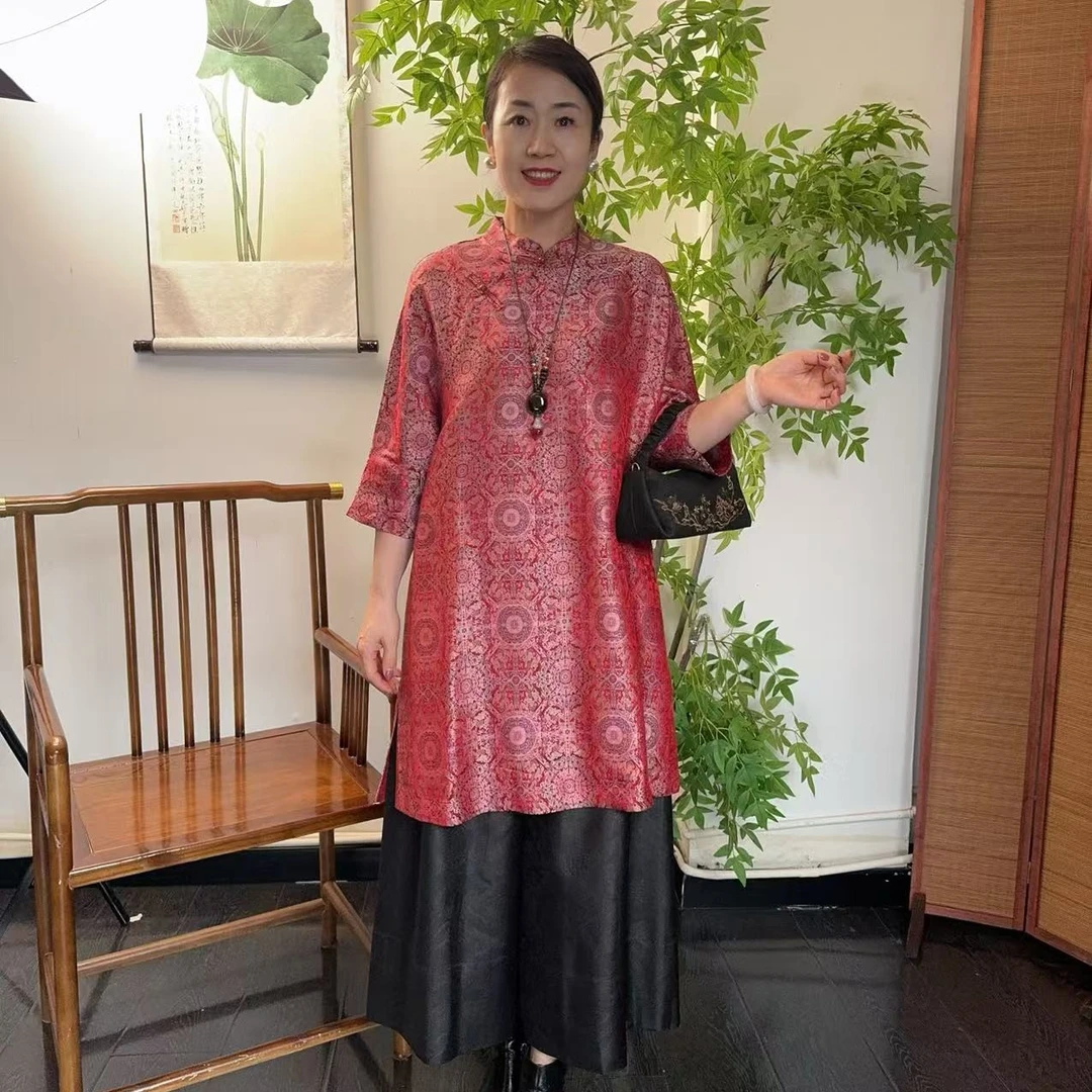 【佳鑫香云纱】桑蚕丝宋锦八达运气质连衣裙LBF-A18568