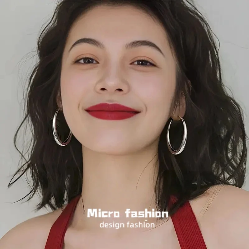 足银耳饰 999纯银针素圈耳环大圆圈耳钉女时尚个性耳圈大圈圈耳扣